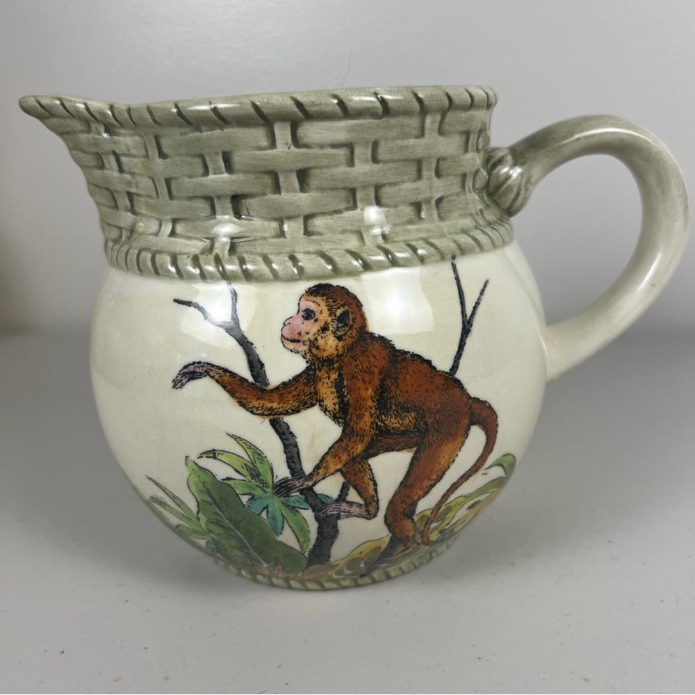 Maxcera Hand Decorated Jungle‎ Monkey Design Ceramic Pitcher